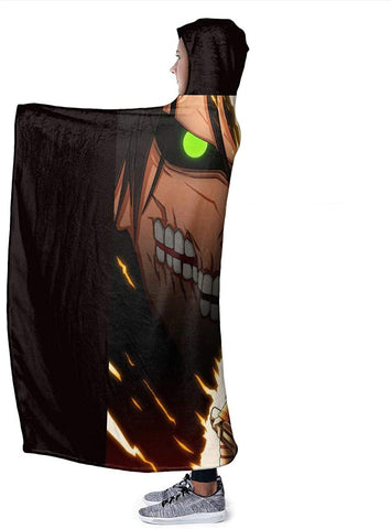 Image of Attack On Titan Printed Blanket - Throw Wearable Hooded Blanket