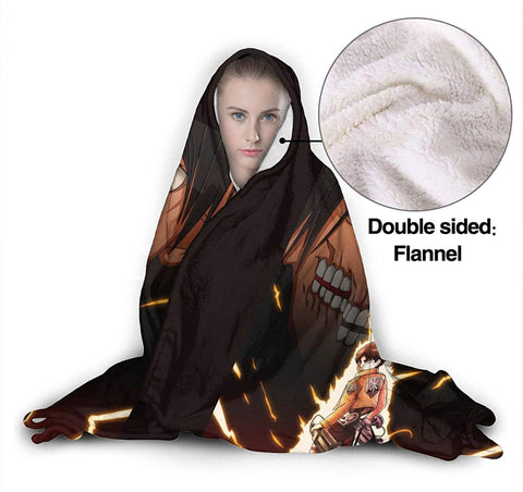 Image of Attack On Titan Printed Blanket - Throw Wearable Hooded Blanket