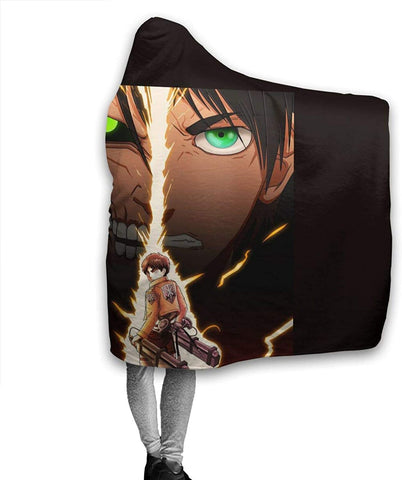 Image of Attack On Titan Printed Blanket - Throw Wearable Hooded Blanket