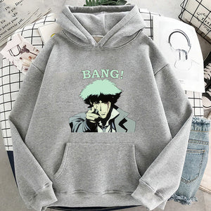 Anime Cowboy Bebop Spiegel Spike Hooded Sweatshirt BANG Letter Print Casual Hoodies