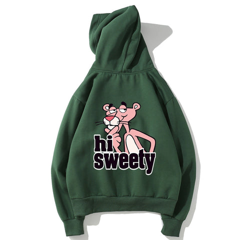 Image of The Pink Panther Fleece Hoodies - Solid Color The Pink Panther Cartoon Super Cute Fleece Hoodie