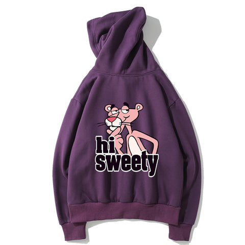 Image of The Pink Panther Fleece Hoodies - Solid Color The Pink Panther Cartoon Super Cute Fleece Hoodie