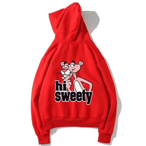 Image of The Pink Panther Fleece Hoodies - Solid Color The Pink Panther Cartoon Super Cute Fleece Hoodie