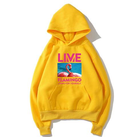 Image of Hip-Hop Fleece Hoodies - Solid Color Hip-Hop Series Flamingo Icon Super Cool Fleece Hoodie