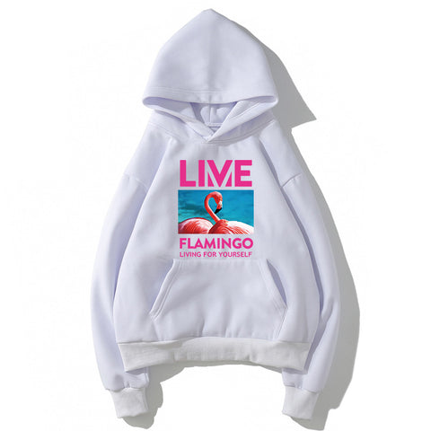 Image of Hip-Hop Fleece Hoodies - Solid Color Hip-Hop Series Flamingo Icon Super Cool Fleece Hoodie