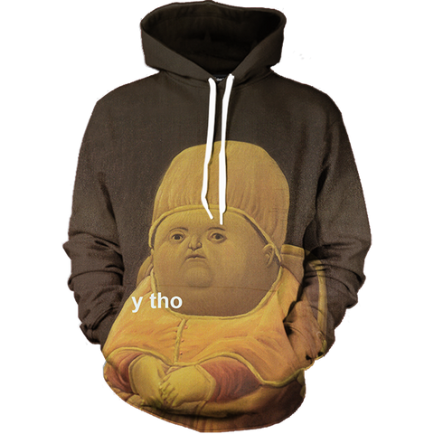 Image of Funny Fat Y Tho? Hoodie - Character Yellow Pullover Hoodies