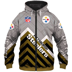 Pittsburgh Steelers NFL Rugby Team Printed Zip Up Hoodie