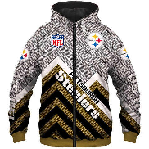 Image of Pittsburgh Steelers NFL Rugby Team Printed Zip Up Hoodie