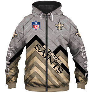 New Orleans Saints NFL Rugby Team Printed Zip Up Hoodie