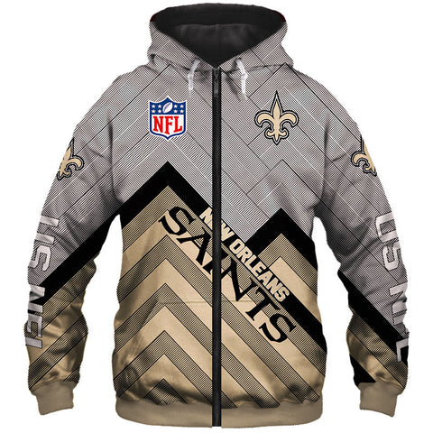 Image of New Orleans Saints NFL Rugby Team Printed Zip Up Hoodie