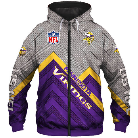 Image of Unisex Minnesota Vikings NFL Rugby Team Printed Zip Up Hoodie