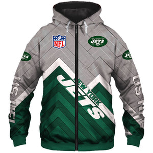 New York Jets NFL Rugby Team Printed Zip Up Hoodie