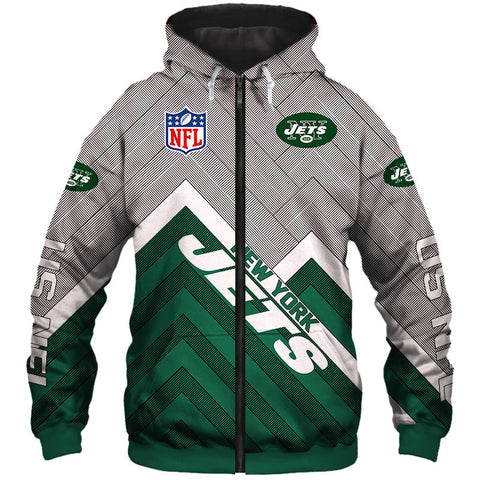 Image of New York Jets NFL Rugby Team Printed Zip Up Hoodie