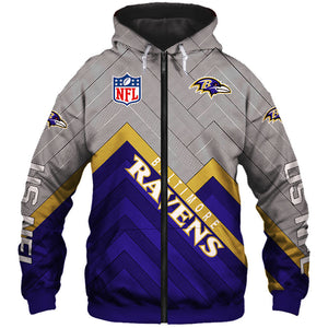 Unisex Baltimore Ravens NFL Rugby Team Printed Zip Up Hoodie