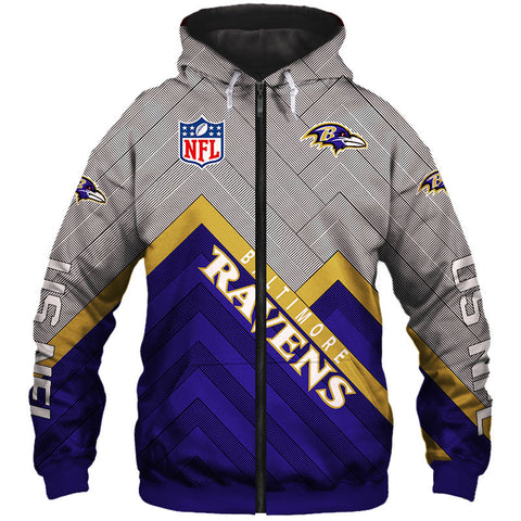 Image of Unisex Baltimore Ravens NFL Rugby Team Printed Zip Up Hoodie