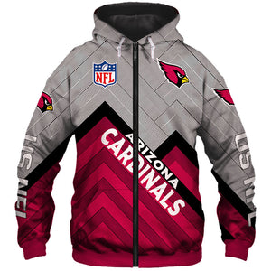 Unisex Arizona Cardinals NFL Rugby Team Printed Zip Up Hoodie