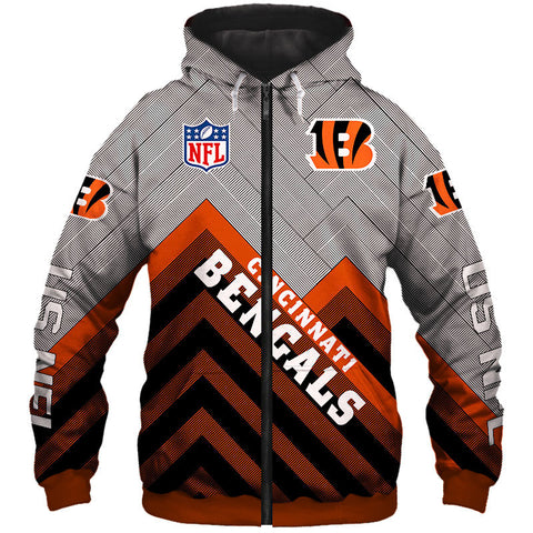 Image of Cincinnati Bengals NFL Rugby Team Printed Zip Up Hoodie