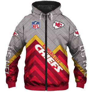 Kansas City Chiefs NFL Rugby Team Printed Zip Up Hoodie