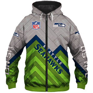 Seattle Seahawks NFL Rugby Team Printed Zip Up Hoodie