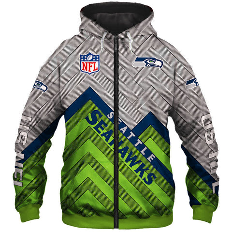 Image of Seattle Seahawks NFL Rugby Team Printed Zip Up Hoodie