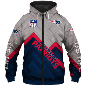 Unisex New England Patriots NFL Rugby Team Printed Zip Up Hoodie