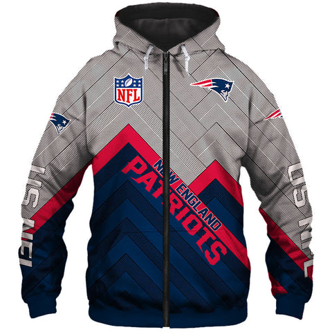 Image of Unisex New England Patriots NFL Rugby Team Printed Zip Up Hoodie