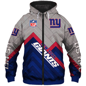 New York Giants NFL Rugby Team Printed Zip Up Hoodie