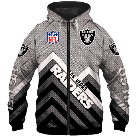 Image of Las Vegas Raiders NFL Rugby Team Printed Zip Up Hoodie