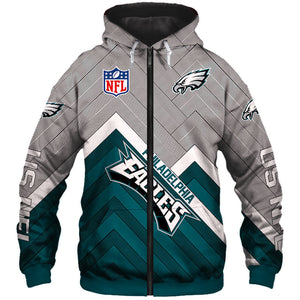 Philadelphia Eagles NFL Rugby Team Printed Zip Up Hoodie