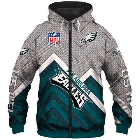 Image of Philadelphia Eagles NFL Rugby Team Printed Zip Up Hoodie