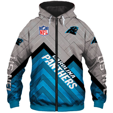 Image of Carolina Panthers NFL Rugby Team Printed Zip Up Hoodie