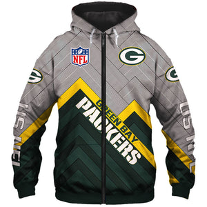 Green Bay Packers NFL Rugby Team Printed Zip Up Hoodie