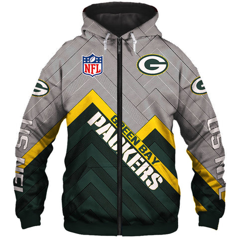 Image of Green Bay Packers NFL Rugby Team Printed Zip Up Hoodie