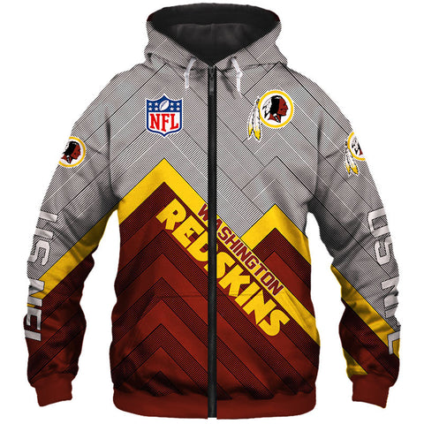 Image of Washington Redskins NFL Rugby Team Printed Zip Up Hoodie