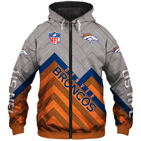 Image of Denver Broncos NFL Rugby Team Printed Zip Up Hoodie