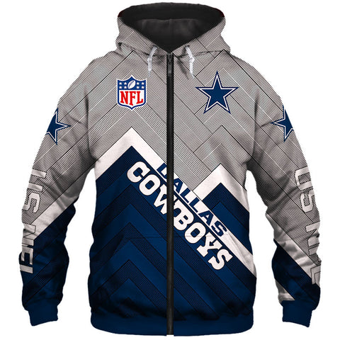 Image of Dallas Cowboys NFL Rugby Team Printed Zip Up Hoodie