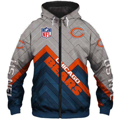 Image of Chicago Bears NFL Rugby Team Printed Zip Up Hoodie