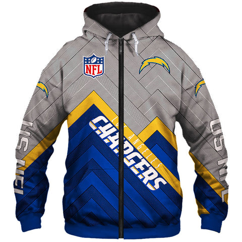 Image of Los Angeles Chargers NFL Rugby Team Printed Zip Up Hoodie