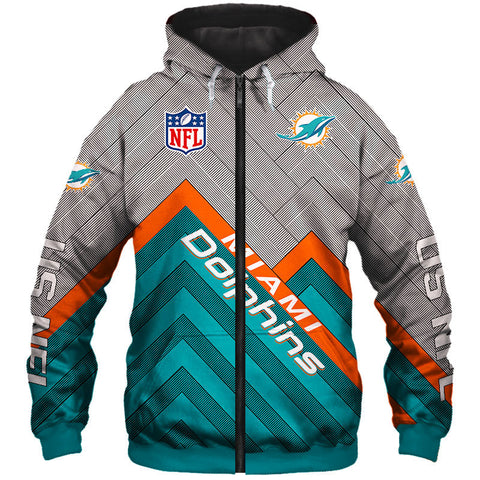 Image of Miami Dolphins NFL Rugby Team Printed Zip Up Hoodie