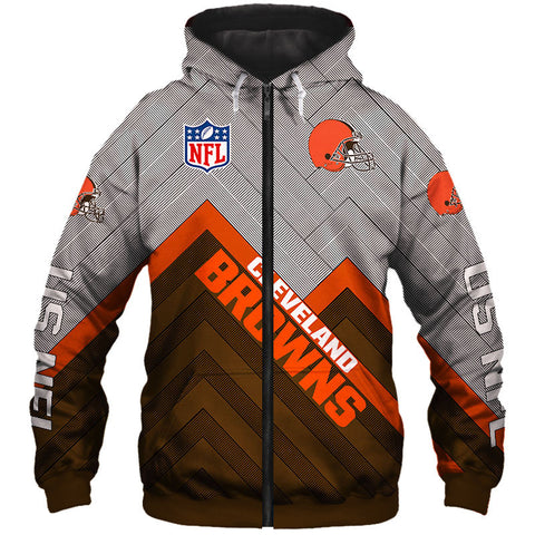 Image of Cleveland Browns NFL Rugby Team Printed Zip Up Hoodie