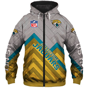 Jacksonville Jacuars NFL Rugby Team Printed Zip Up Hoodie