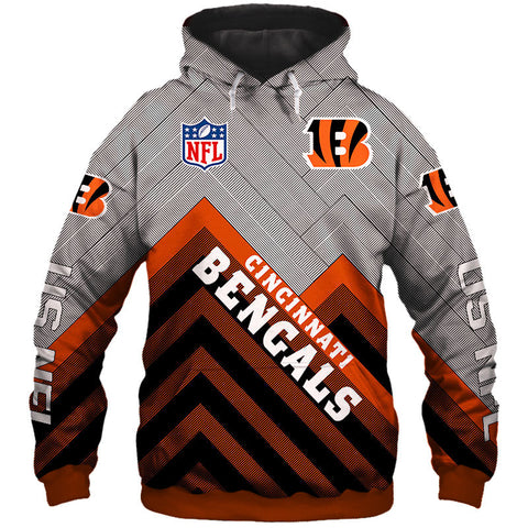 Image of Cincinnati Bengals NFL Rugby Team Hoodie - Sports Printed Pullover Sweatshirt