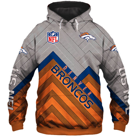 Image of Denver Broncos NFL Rugby Team Sports Printed Pullover Hoodie