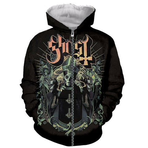 Image of 3D Printed Ghost Band Long Sleeves Zipper Hoodies Sweatshirts