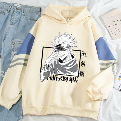 Image of Gojo Satoru Hoodies Jujutsu Kaisen Anime Print Fleece Thick Sweatshirts Oversized Fashion Sweatshirt