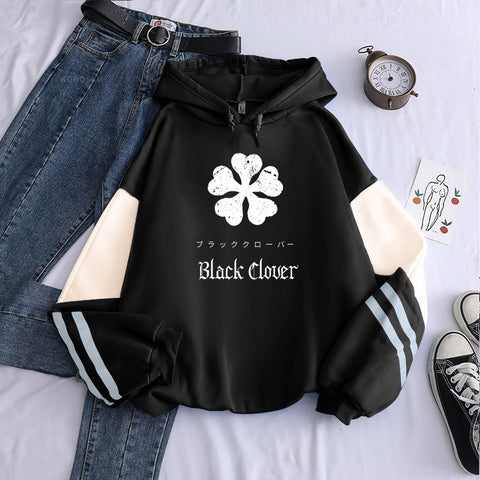 Image of Anime Black Clover Logo Hoodies Unisex Long Sleeve Hip Hop Streetwear Oversized Patchwork Sweatshirts
