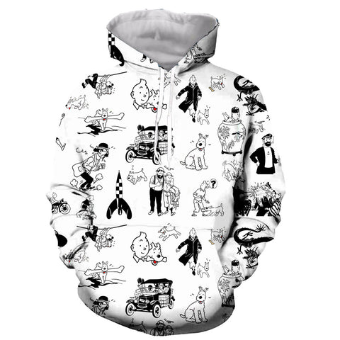 Image of 3D Printed Tintin Hooded Sweatshirts Hoodies Pullovers