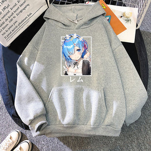 Harajuku Re:ZERO Starting Life In Another World Hoodies Cartoon Kawaii Rem Unisex Fashion Loose Sweatshirts