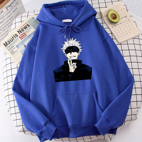 Image of Anime Jujutsu Kaisen Gojo Satoru Print Men Clothing Casual Sweatshirts Crewneck Hoody