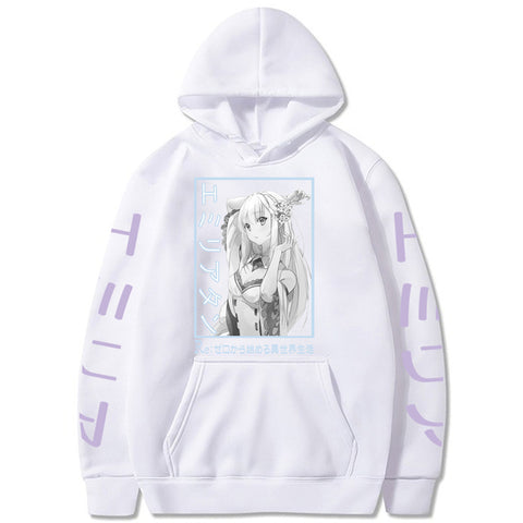 Image of Anime Hoodie Re:Zero -Starting Life in Another World Funny Emilia Loog Sleeve Hooded Sweatshirt